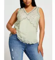 RIVER ISLAND Light Green Folk Dreams Embellished Sequin Beaded Tank Top 18UK 14