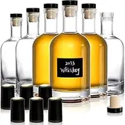 Hacaroa Set of 6 Glass Liquor Bottles With T-Top Caps, 12 Oz Clear Bordeaux Wine, Heavy Base Vodka for Home Brewing, Kombucha, Beverages, Juice, Oils