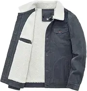 [SWEPER] Men'S Fleece Jacket - Winter Corduroy Jacket For Men Turn-Down Collar Fleece Jacket Casual Tooling Parka Top Retro Short Plush Coats