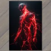 POSTCARD Lightning Human Form in Fiery Atmosphere Striking Red and Black