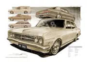 1968 HOLDEN HK COMPILATION SEPIA TONE A1 STRETCHED CANVAS (HL17)