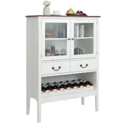 Giantex Sideboard Buffet Wine Cabinet w/2 Glass Doors & 2 Drawers Open Wine Rack Corner Coffee Bar Station White