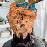 40.26LB Natural aquamarine+sunstone symbiont Crystal Quartz mineral +stand