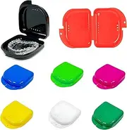 Retainer Case with Vent Holes, 8 Pcs Denture Case, Tight Snap Lock Orthodontic Mouth Guard Case，Red, Pink, Green, White, Yellow, Blue, Black, Purple，Easy to Use