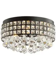 JONATHAN Y Meredith 14.5in 3-Light Crystal Drops Metal LED Flush Mount