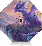 [PDZRMY] UV Protection Travel Umbrella Purple Dragon Fantasy Compact for Rain and Sun - Auto Open and Close UPF 50+ Windproof Portable 46” Sun Umbrella for Women and Men