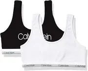 [Calvin Klein] Girls' Modern Cotton Bralette 2 Pack, 2 Pack - Black with Logo, White