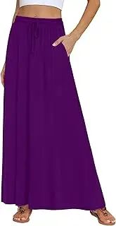 [DB MOON] Womens Maxi Skirt 2024 Casual Flowy Elastic High Waist Long Skirts with Pockets