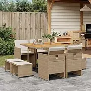 9 Piece Garden Dining Set with Cushions Beige Poly Rattan,Outdoor Furniture Sets-3210604