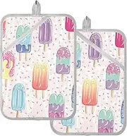 Large Pot Holder Sweet Ice Lolly Ice Cream Potholders for Kitchens with Pockets Cooking Hot Pads Oven Mitts 2 Pack