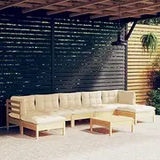 Patio Furniture Sets 8 Piece Garden Lounge Set with Cream Cushions Pinewood
