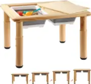 FUNLIO Wooden Sensory Table with 2 Bins for With Plastic Leg, Natural