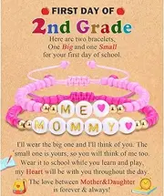 [FIEEFX] MOMMY& ME Back to School/First Day of School Bracelet Gifts, First Day of Kindergarten Preschool First/Second Grade Bracelet Gifts, Set of 2 Pink Small Beads Bracelet for Girls