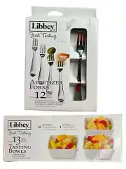 Libbey Just Tasting Lot Includes 12 Ceramic Tasting Bowls & 12 Appetizer Forks
