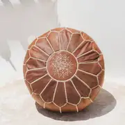 Marrakech Bliss Moroccan Leather Pouffe in Vintage Tan