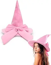 gagift world Witch Hat, 18IN Pink Wizard Hat with Big Bow for Witch Costume, Cute Cosplay Accessories for Halloween Costume Party Christmas Masquerade Carnivals