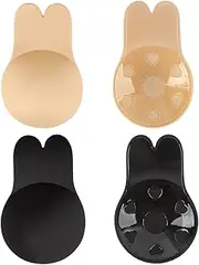 [M MUNCASO] 2 Pack Women Adhesive Bras,Rabbit Ears Invisible Nipple Covers Backless Sticky Bra Breast Lift Up Gel Lifting Breast Bra