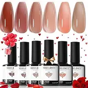 Modelones Icy Jelly Gel Nail Polish Set - 6 Colors Transparent Colors Jelly Milky White Peach Including Red Pink Nude Gel Polish Kit Manicure Salon DIY Gel Nail Kit