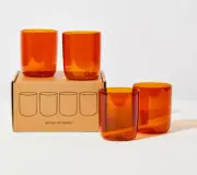 NIB $119 House Of NUNU Belly HAND BLOWN Glasses SET 4 Amber