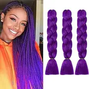 24 Inch Braids Extensions Jumbo Braids Synthetic Hair 3 Bundles Kanekalon Synthetic Crochet Hair Braiding Hair Afro Box Braiding (Dark Purple)