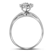 14k White Gold Round Prong-set Diamond Oval Cluster Ring 1/5 Cttw