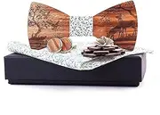 [GerRit] Men's Bow Tie Boutonniere Bow Tie Set Wooden Bow Tie Men's Pocket Square Towel Cufflinks for Party, Business