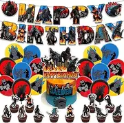 Godzilla Birthday Party Favor Supplies - Latex Balloons, Happy Birthday Banner, Cake Topper, Godzilla vs King Kong Decoration - Children's Party Decoration Set of 30