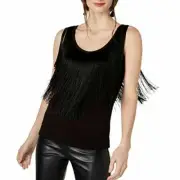 INC Womens Fringe Tank Top, Black M $87 TINI {&}