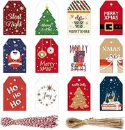 Geli 96pcs Christmas Kraft Gift Tags, Xmas Kraft Paper Tag Label with 100 Cotton Ropes for Christmas (s588)