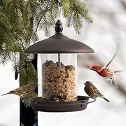 Bird Feeder for Outside Hanging,Bird Seed for Outside Wild Bird Feeders for Garden Yard Outdoor Decoration,Round Roof Design for Sun-Proof and Rainproof, Brown