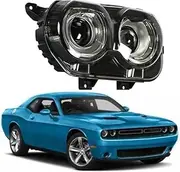 Headlight compatible with 2015-2023 Dodge Challenger Black Housing Halogen Left Driver LH Side