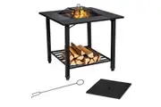 Costway 4-in-1 Outdoor Fire Pit Charcoal BBQ Dining Table Wood Burning Stove Patio Garden Camping w/Mesh Screen Lid & Fire Poker