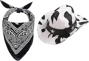 Cow Print Pet Hat and Bandana Set for Dogs and Cats Adjustable Cowboy Costume for Small Pets Denim Dog Hat and Cowboy Scarf Perfect for Pet Parties and Everyday Wear Cowboy Dog Outfit