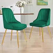 ALFORDSON Velvet Kitchen Dining Chairs Set of 2, Green Color Desk Chair with Adjustable Floor Protector, Metal Frame Reading Seating for Cafe Home Coffee Table, 150kg Capacity, Lana Series