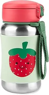 Skip Hop Toddler Sippy Cup with Straw, Sparks Stainless Steel Straw Bottle, Strawberry