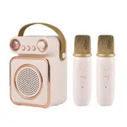 Wireless Karaoke Machine Mini 2 Microphones Portable Bluetooth Speaker Singing Toys Home Travel Party Birthday Gift Kids Fun Beige