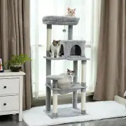 Luxury Cat Tree Tower Sisal Scratching Post Cozy Condo Hammock Perch Ball Grey