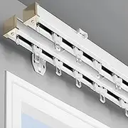 Ceiling Curtain Track Aluminium Double Rail System For Drapes, Room Dividers - Sliding Conjoined Track, Ceiling Mount(White,420cm)