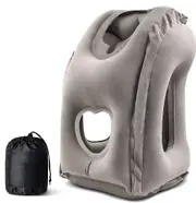 Grey Inflatable Air Cushion Travel Pillow for Airplane Office Nap Rest Neck Head Chin