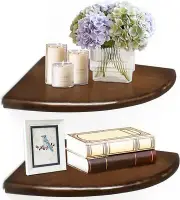 Corner Shelf 9 inch Wood Wall Mounted Shelf 2 Pack Floating Shelves Display S...