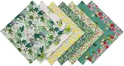 KESYOO 7pcs Green Floral Fat Quarters Fabric Bundles Patchwork Squares Precut Cloths for Sewing Quilting Crafting DIY Clothing Bag Scrapbook Making 50x50cm
