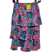 Tabitha Brown Tropical Print Tiered Midi Skirt Womens XS Elastic Waist Pull On
