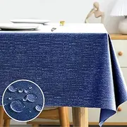 Waterproof Table Cloth Outdoor,140 * 180cm Oil Tablecloths Wipeable,Rectangular Wipe Clean Dining Table Cover Plastic Vinyl Tablecloth for Kitchen Picnic Indoor Outdoor(Navy Blue,4-6 Seats)