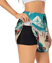 [GaxfjRu] Beach Scenerys Print Women's Running Shorts High Waisted Running Shorts Pocket Sporty Gym Elastic Short