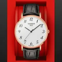 在飛比找Yahoo奇摩購物中心優惠-TISSOT天梭 EVERYTIME簡約經典玫瑰金皮革腕錶 