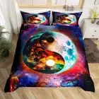 Galaxy Queen Bedding Set Yin Yang Duvet Cover Boho Trippy Psychedelic Art