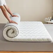 JIXINHE Foldable Japanese Floor Mattress, Queen Size, White, Medium Plush, Fabric, 71"x79"