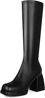 [STALOV] Platform Gogo Boots For women Square Toe Block Chunky Heel Stacked Knee High Boots
