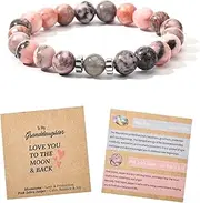 [APERCEVOIR] Gifts for Daughter and Granddaughter - Natural Gemstone Bracelet - Moonstone & Jasper - 'Love You to the Moon and Back' - Perfect for Birthdays, Christmas, Graduation, Special Occasions - Purple &