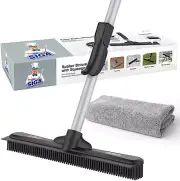 MR.SIGA Pet Hair Removal Rubber Broom with Built in Squeegee, 3 in 1 Floor